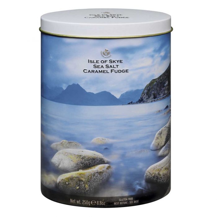 Top Food Feinkost - Gardiners of Scotland "Isle of Skye" Sea Salt Fudge 250g - Dose | Cremiges Butterkaramell mit dem Meersalz der berühmten Isle of Skye.