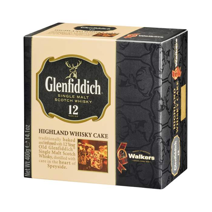 Top Food Feinkost - Walkers Shortbread Ltd. Glenfiddich Whisky Cake 400g | Früchtekuchen verfeinert mit einem Schuss Glenfiddich Single Malt Whisky.