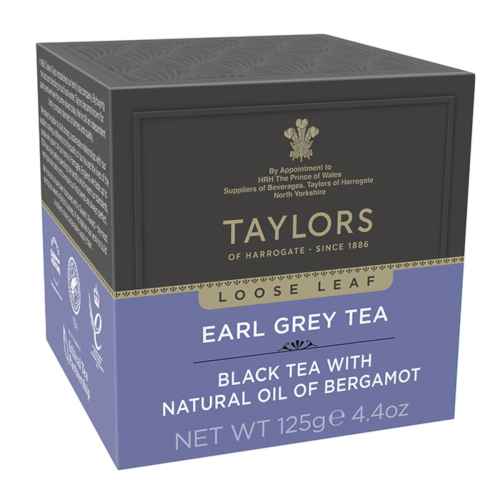 Top Food Feinkost - Taylors of Harrogate Earl Grey Leaf Tea 125g | Schwarzteemischung mit Bergamottearoma in einer hübschen Geschenkpackung.