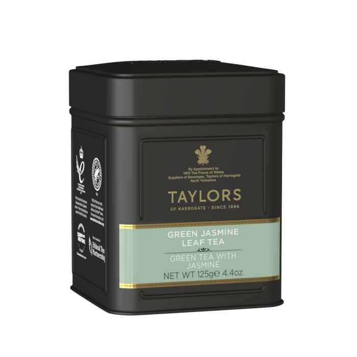 Top Food Feinkost - Taylors of Harrogate Green Tea with Jasmine Leaf Tea 125g | Grüner Tee mit herrlicher Jasmin Note in einer attraktiven Geschenkdose.