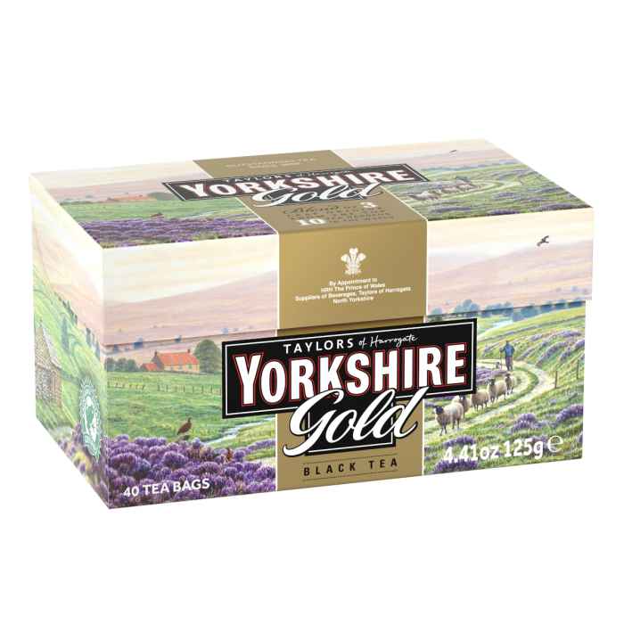 Top Food Feinkost - Taylors of Harrogate Yorkshire Gold Tea 125g - 40 Aufgussbeutel | 40 Teebeutel des beliebten Yorkshire Tea's  in der eleganten Mischung "Gold".