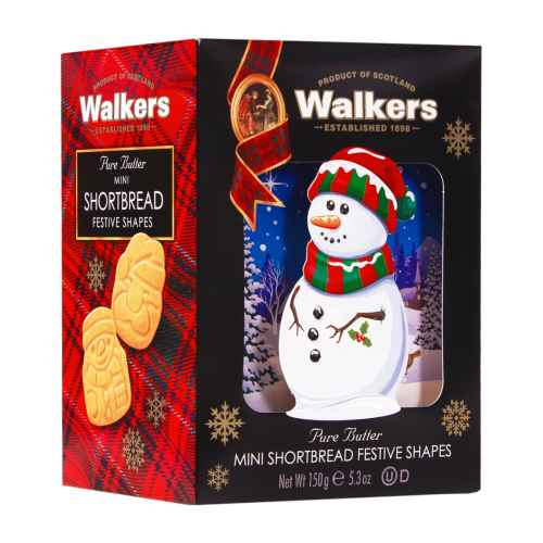 Top Food Feinkost - Walkers Shortbread Ltd. Mini Shortbread Snowman 150g - 3D-Karton | Mini Snowmen im Geschenkkarton in 3D-Optik.