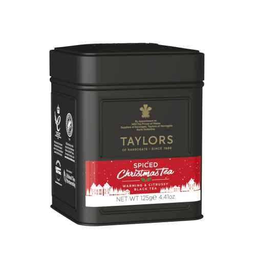Top Food Feinkost - Taylors of Harrogate Spiced X-mas Tea Caddy 125g | Hochwertige Schwarzteemischung mit winterlichen Gewürzen verfeinert.