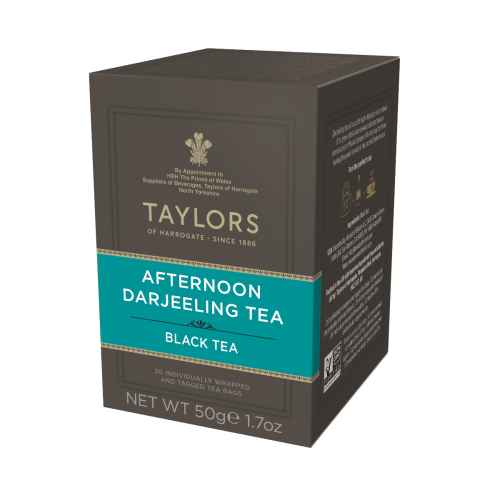 Top Food Feinkost - Taylors of Harrogate Afternoon Darjeeling Tea 50g - 20 Aufgussbeutel | Schwarzer Darjeeling-Tee mit Muskateller Noten in einer praktischen Portionierpackung.