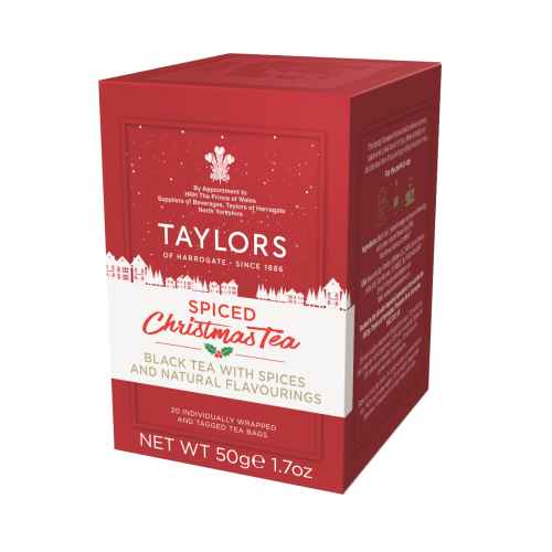 Top Food Feinkost - Taylors of Harrogate Spiced Christmas Tea 50g - 20 Aufgussbeutel | Hochwertige Schwarzteemischung mit winterlichen Gewürzen verfeinert.