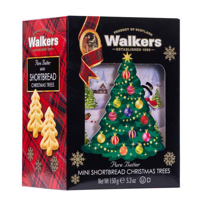 Top Food Feinkost - Walkers Shortbread Ltd. Mini Shortbread Christmas Trees 150g - 3D-Karton | Mini Christmas Trees im Geschenkkarton in 3D-Optik.