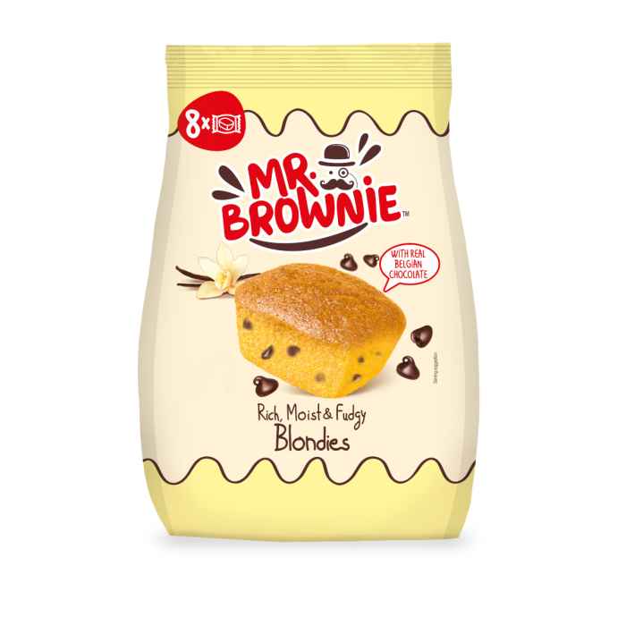 Top Food Feinkost - Mr. Brownie Blondies with Chocolate Chips 200g | 8 kleine Rührkuchen mit Schokoladenstückcken.