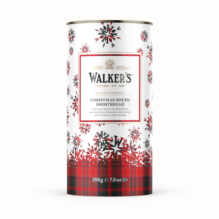 Top Food Feinkost - Walkers Shortbread Ltd. Christmas Spiced Shortbread Drum 200 g | Premium Festive Drum - Christmas Spiced Shortbread 200 g