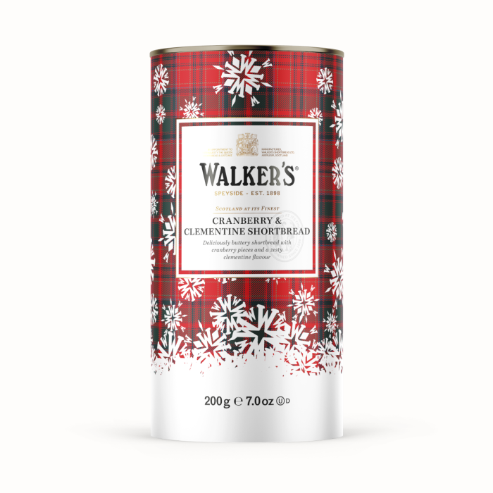 Top Food Feinkost - Walkers Shortbread Ltd. Cranberry & Clementine Shortbread Drum 200 g | Premium Festive Drum - Cranberry & Clementine Shortbread 200 g