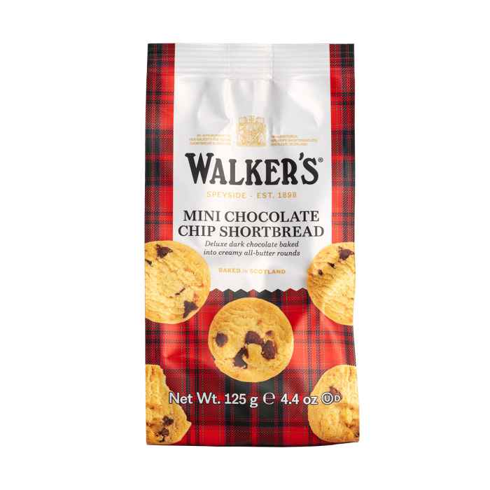 Top Food Feinkost - Walkers Shortbread Ltd. Mini Shortbread Choco Chip 125g | Mini Chocolate Chip Shortbread Rounds im wiederverschließbaren Snack Pack.
