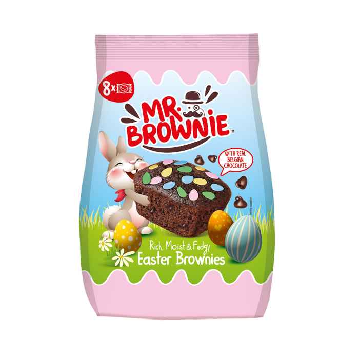 Top Food Feinkost - Mr. Brownie Easter Brownies 200g | 8 einzeln verpackte Brownies in niedlich gestalteter Verpackung.