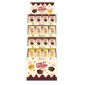 Top Food Feinkost - Mr. Brownie Mr. Brownie Display 4-fach sortiert | Das Mr. Brownie Display eignet sich hervorragend zur Zweitplatzierung. Das Display aus stabilem Karton enthält 4 Sorten Brownies Top Seller