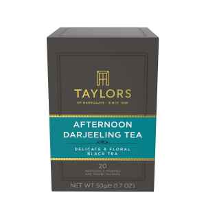 Top Food Feinkost - Taylors of Harrogate Afternoon Darjeeling Tea 50g - 20 Aufgussbeutel | Schwarzer Darjeeling-Tee mit Muskateller Noten in einer praktischen Portionierpackung.